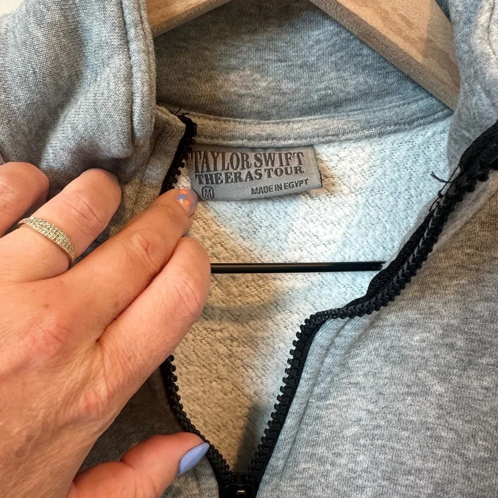 Taylor Swift Heather Gray Half Zip Sweatshirt with Taylor Eras Graphic - Picture 4 of 5